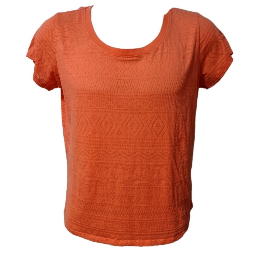 Mix & Co T-Shirt Womens Size 2XL Round Neck Short Sleeve Orange Geometric Design